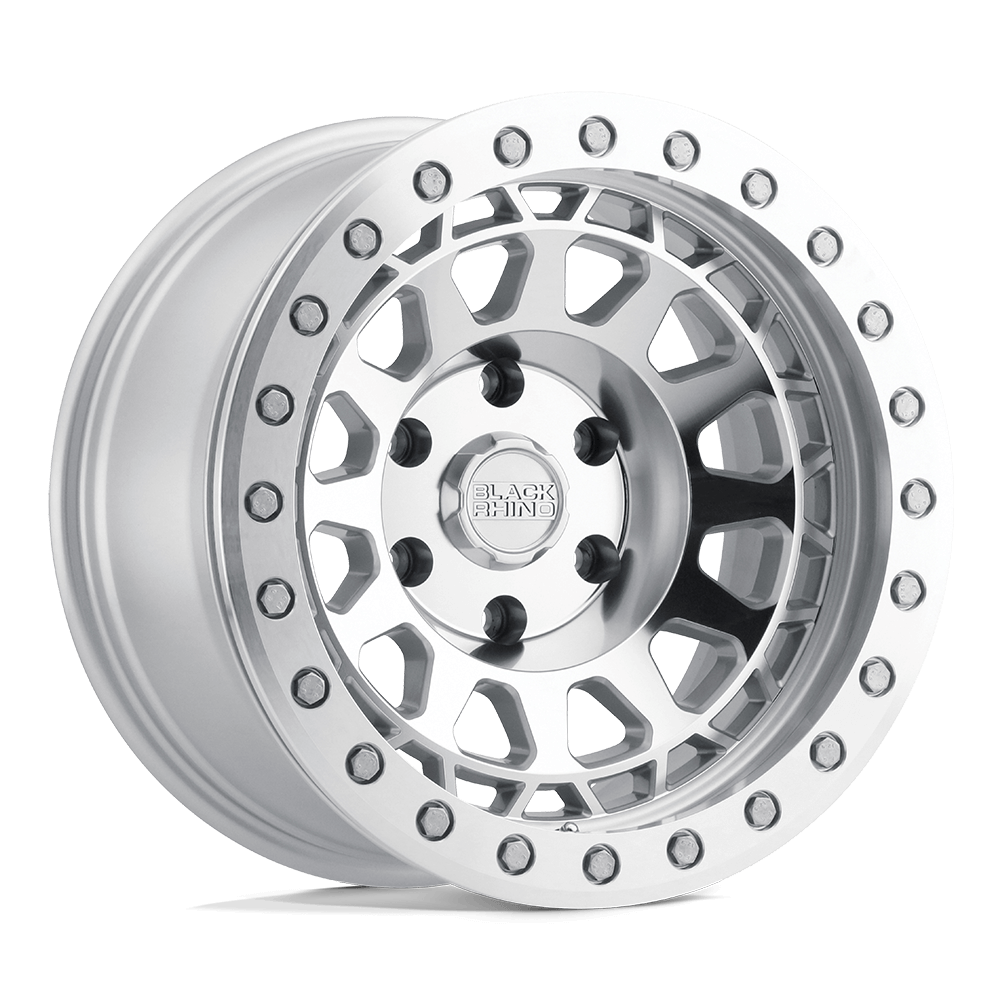 Black Rhino PRIMM Silver W/ Mirror Face Mach Rg wheel showcasing aggressive styling and concave profile.