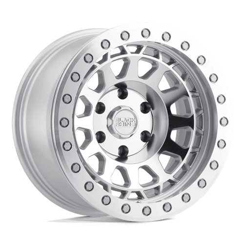 Black Rhino PRIMM Silver W/ Mirror Face Mach Rg wheel displaying aggressive concave profile and beadlock design.