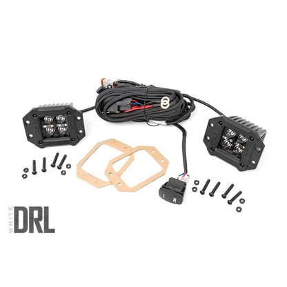 ROUGH COUNTRY 2 Inch Black Series LED Light Pods |  Flush Mount | Cool White DRL | 70803BLKDRL