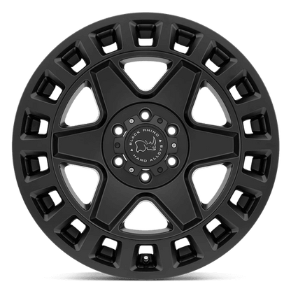 Black Rhino YORK Matte Black wheel featuring a bold 6-spoke design and monoblock construction.