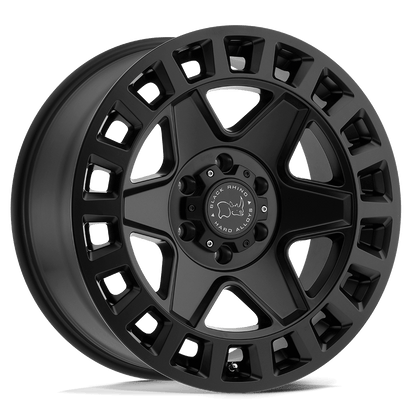 Black Rhino YORK Matte Black wheel showcasing bold 6-spoke design and monoblock construction.