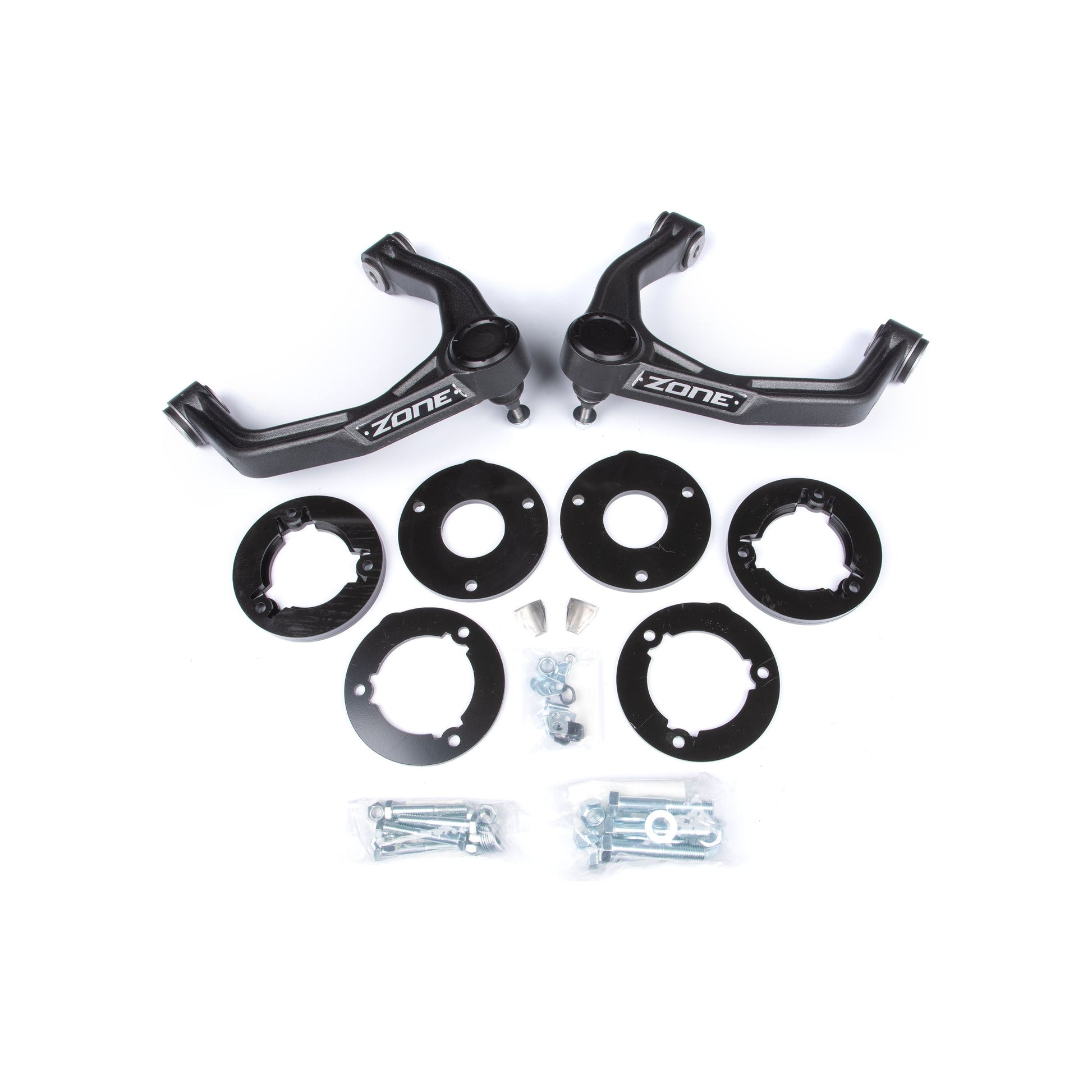 ZONE OFFROAD |  1.75 Inch Leveling Kit   I  ZONC1174 components including strut spacers and control arms.