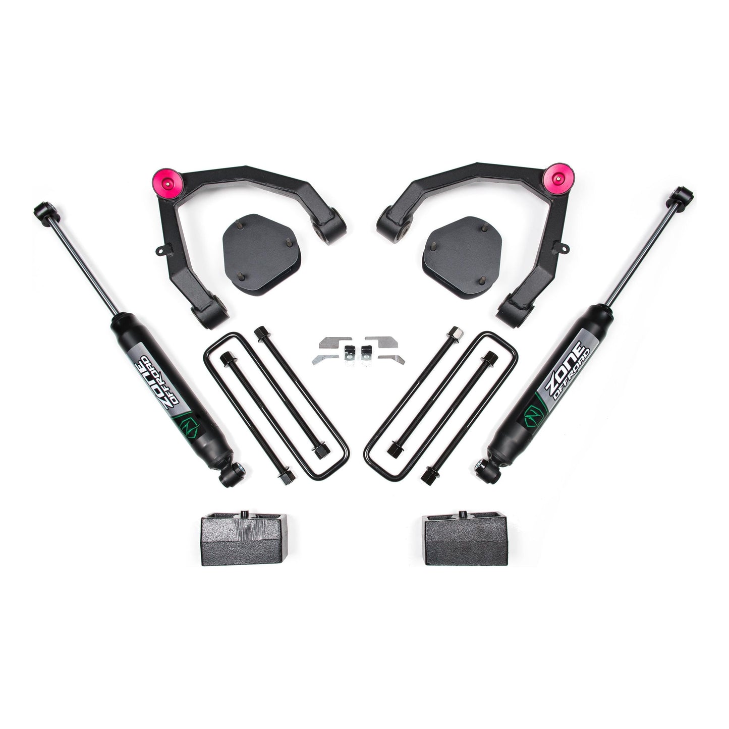 ZONE OFFROAD |  3.5 Inch Lift Kit   I ZONC30F components including control arms, shocks, and installation hardware.