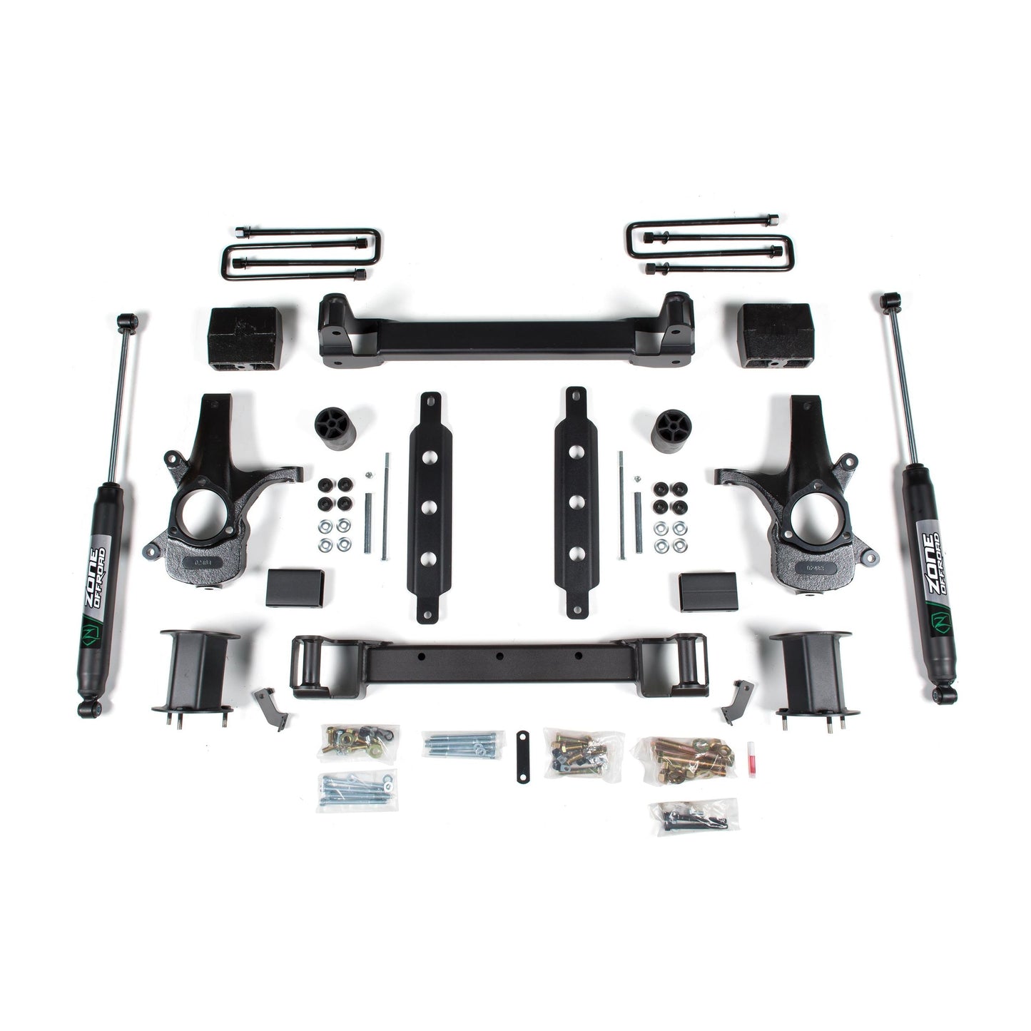ZONE OFFROAD | 14-18 Silverado/Sierra 1500 2WD 6.5 Inch Cast Steel Arms With Nitro Shocks Zone Offroad | ZONC33N lift kit components