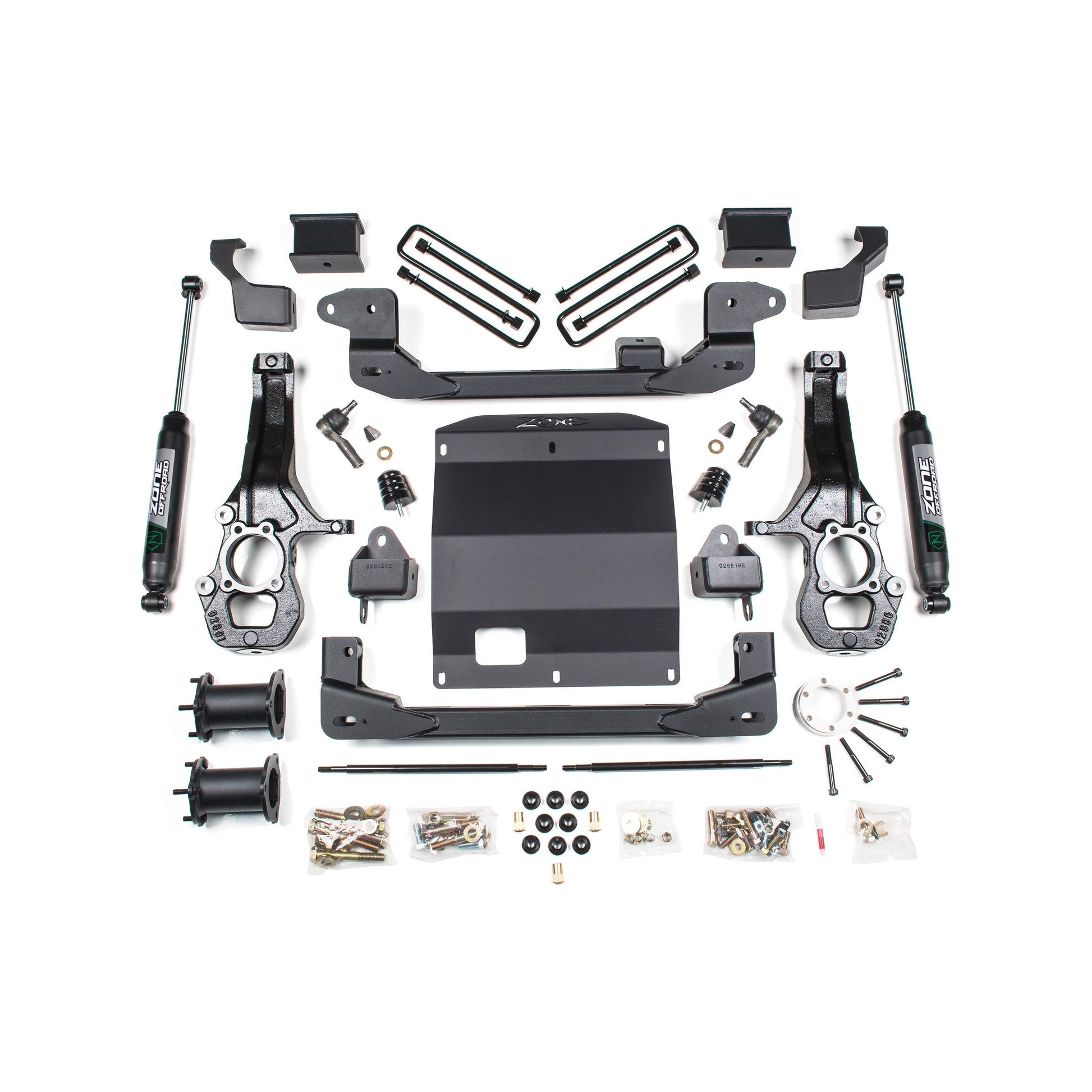 ZONE OFFROAD |  5.5 Inch Lift Kit   I ZONC39F suspension lift kit components including steering knuckles and crossmembers.