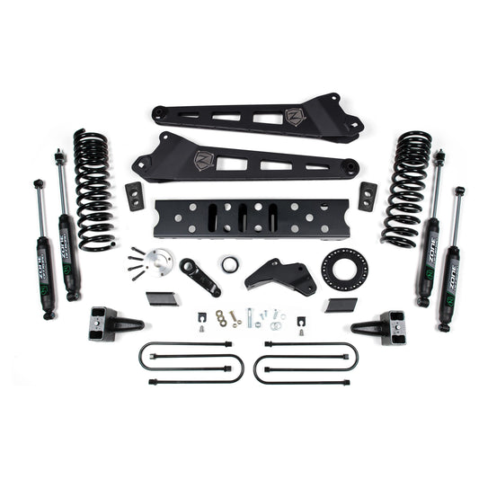 ZONE OFFROAD | 19-24 RAM 3500 5.5 Inch Radius Arm 5 Inch Rear Block Without Overload Gas 6-Bolt T-Case Nitro Shocks Zone Offroad | ZOND121N kit components