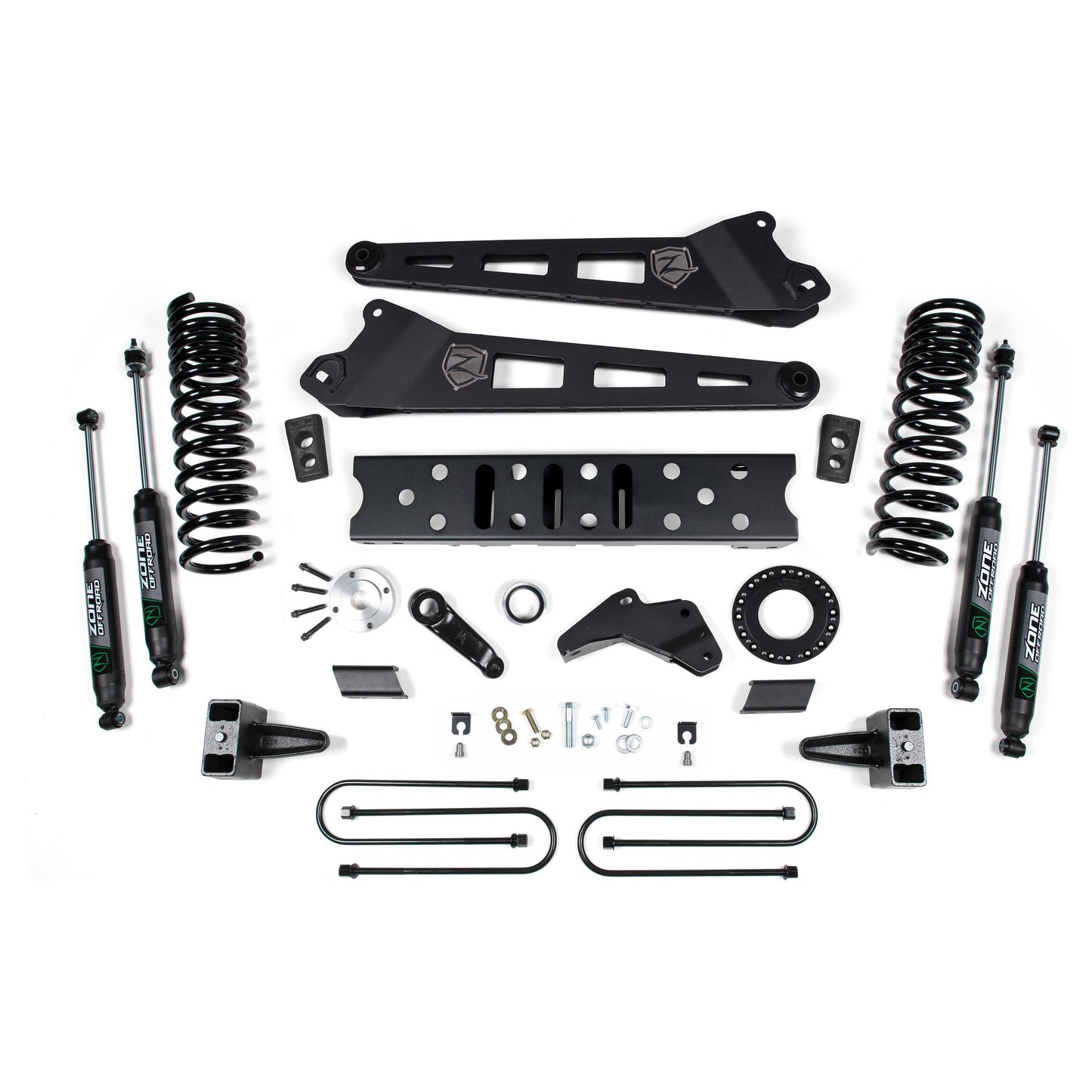 ZONE OFFROAD | 19-24 RAM 3500 5.5 Inch Radius Arm 5 Inch Rear Block Without Overload Gas 6-Bolt T-Case Fox Adventure Shocks Zone Offroad | ZOND121F components layout