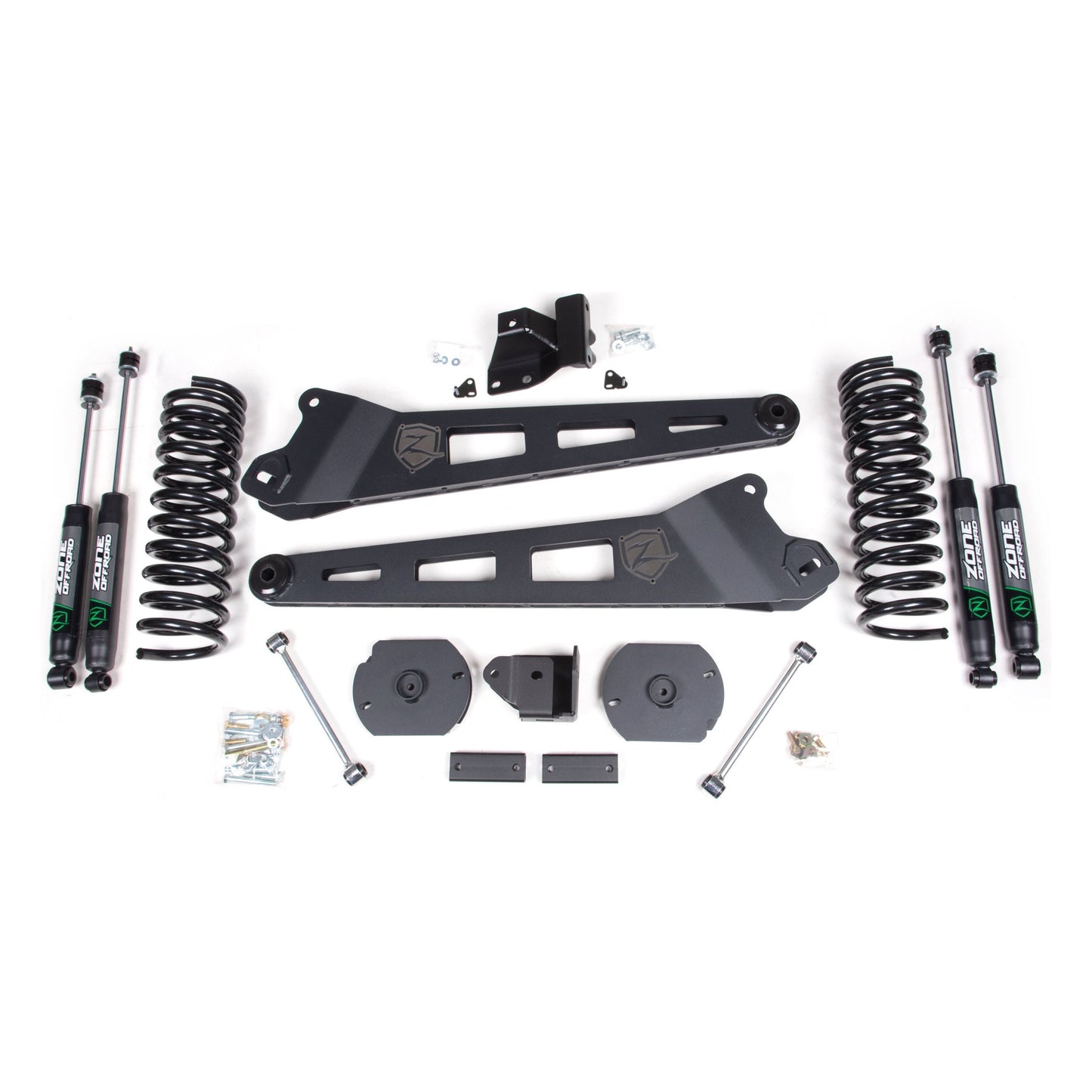 ZONE OFFROAD | 19-24 RAM 2500 3 Inch Radius Arm Lift Kit Nitro Shocks Zone Offroad | ZOND144N components displayed