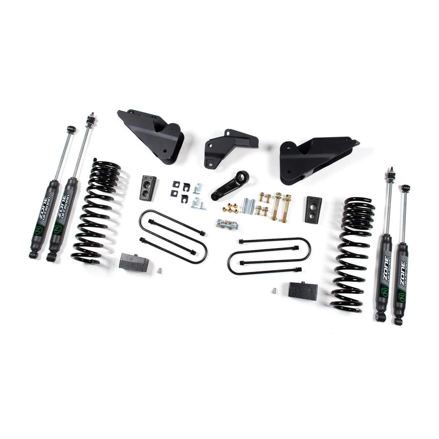 ZONE OFFROAD | 13-18 RAM 3500 4 Inch Lift Kit Gas With Nitro Shocks Zone Offroad | ZOND64N components including shocks and springs.