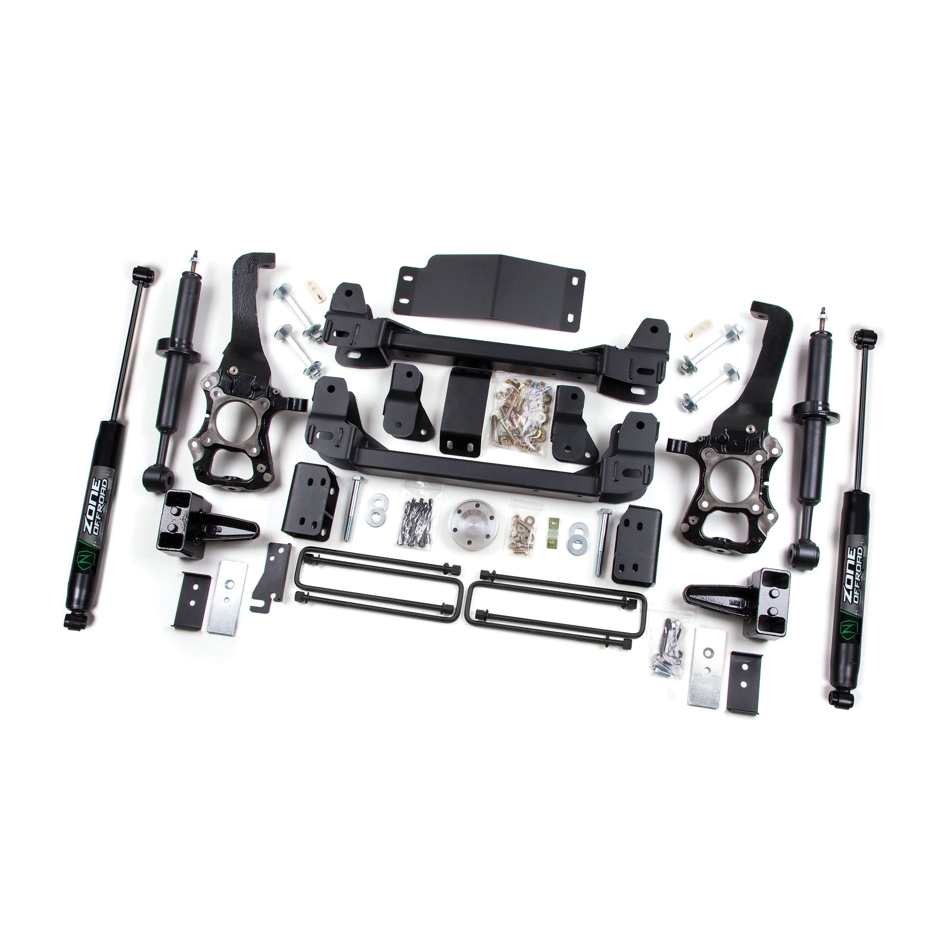 ZONE OFFROAD | 09-12 Ford F-150 6 Inch Lift Kit With Nitro Shocks Zone Offroad | ZONF10N components assembled flat lay image