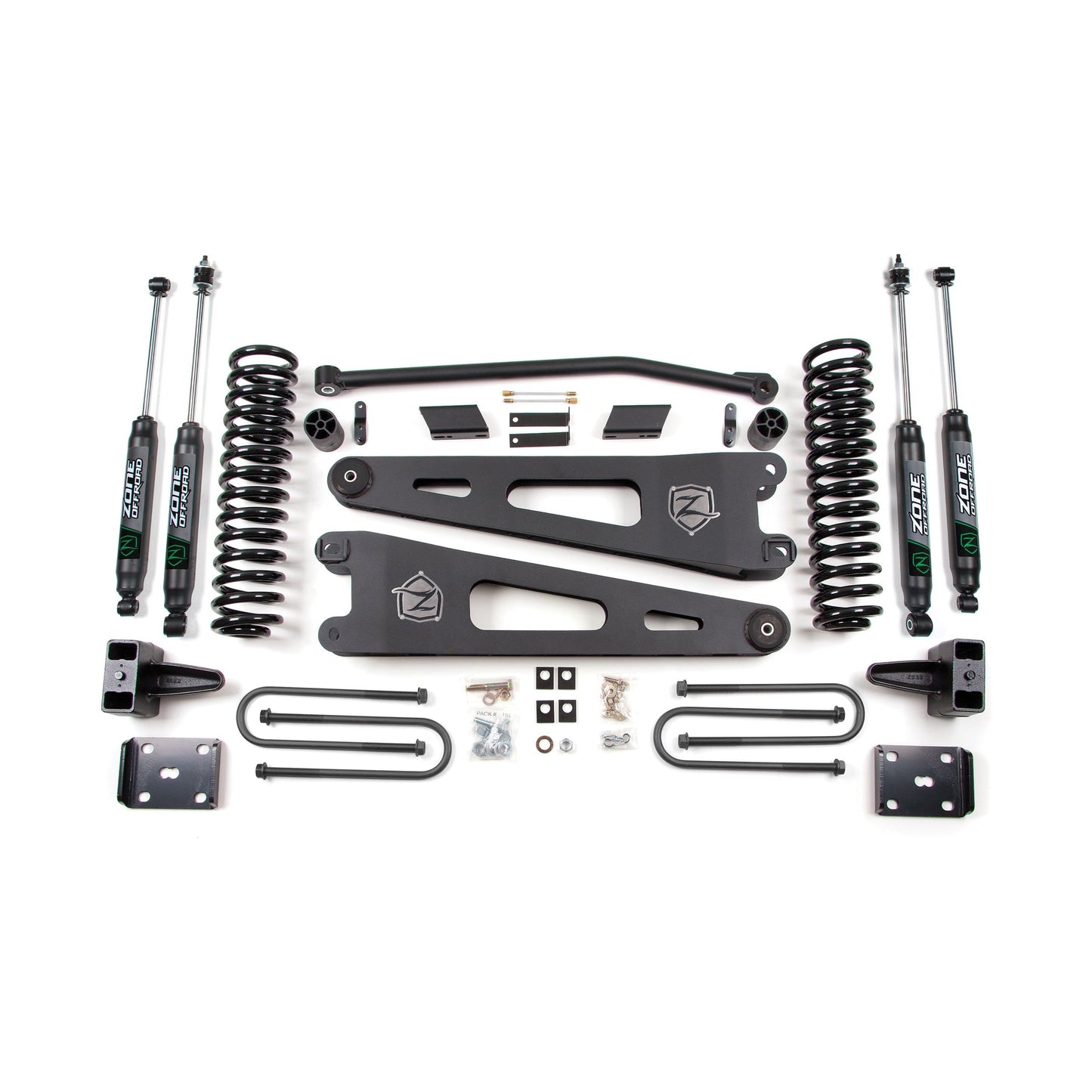 ZONE OFFROAD | 11-16 Ford F-250/F-350 Super Duty 4 Inch Radius Arm Lift Kit Gas Fox Shocks Zone Offroad | ZONF26F components layout