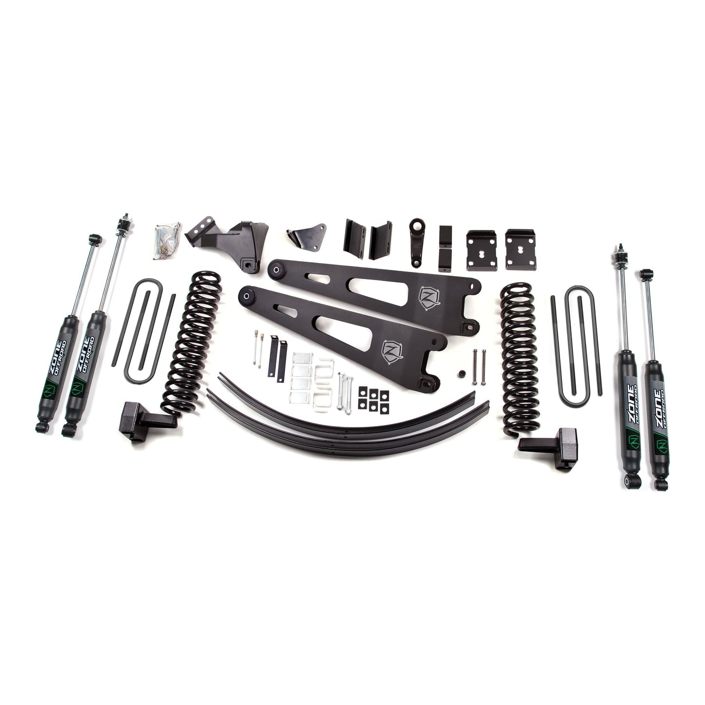 ZONE OFFROAD | 08-10 Ford F-250/F-350 Super Duty 6 Inch Lift Kit Gas Without Overload Fox Shocks Zone Offroad | ZONF36F components laid out