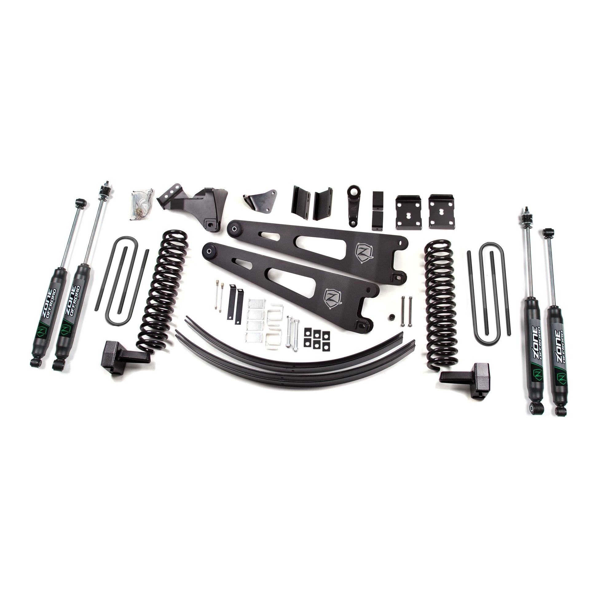 ZONE OFFROAD | 08-10 Ford F-250/F-350 Super Duty 6 Inch Lift Kit Gas Without Overload Fox Shocks Zone Offroad | ZONF36F components laid out