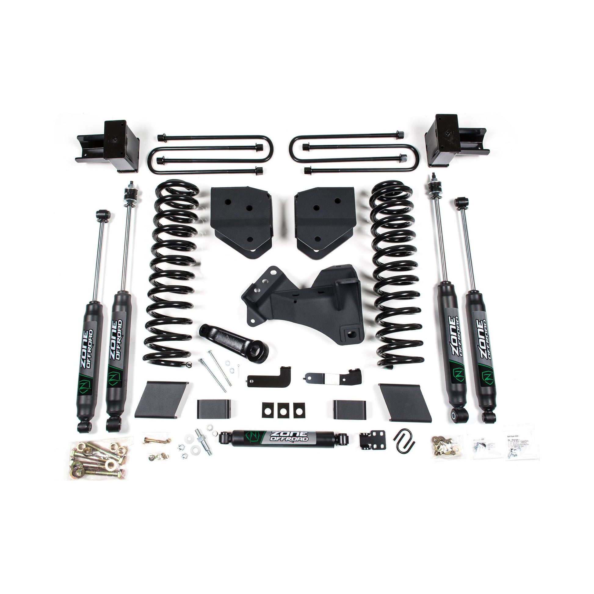 ZONE OFFROAD | 17-19 Ford F-250/350 Super Duty 4 Inch Lift Kit 2 Inch Rear Block Gas 3 Leaf Main Nitro Shocks Zone Offroad | ZONF106N components