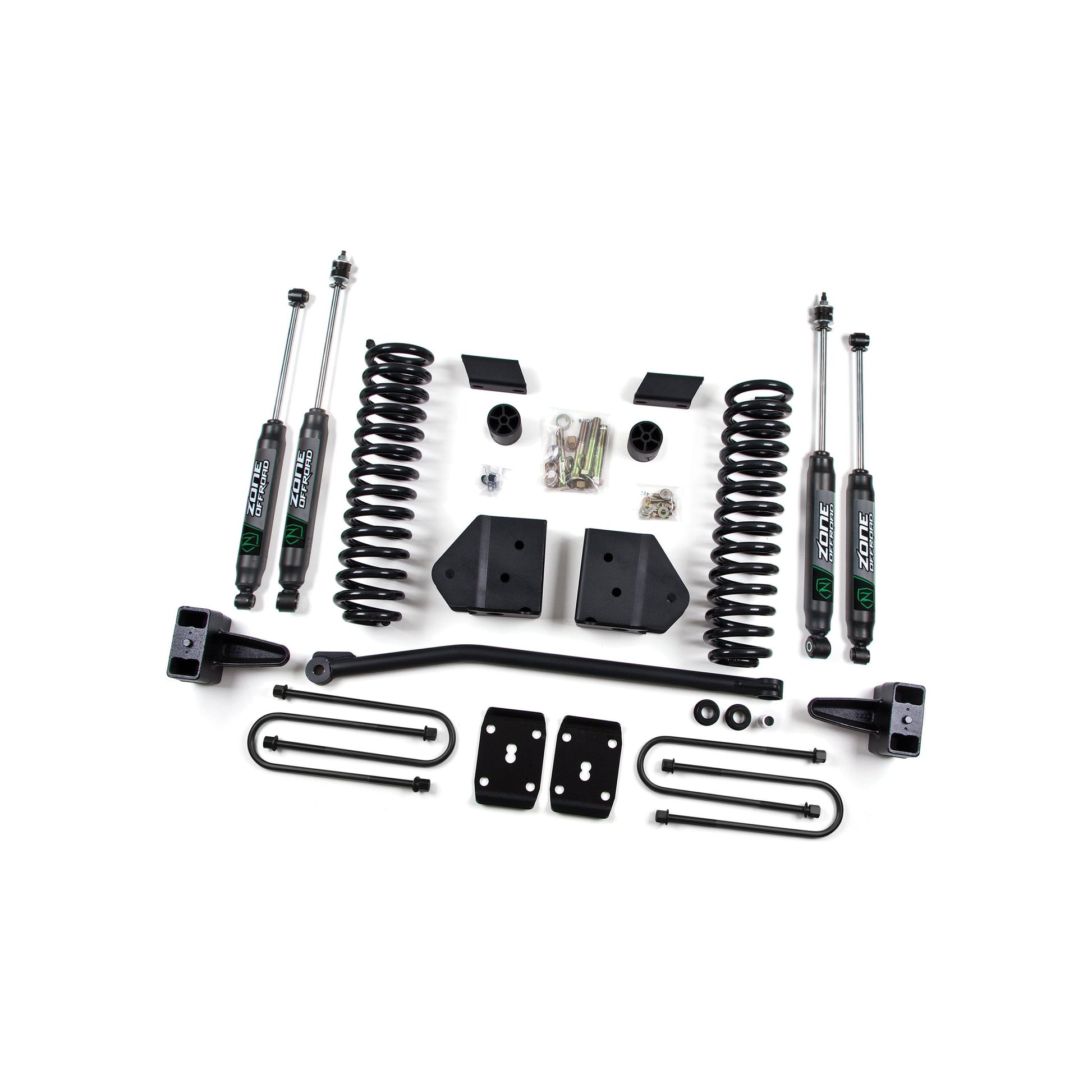 ZONE OFFROAD | 11-16 Ford F-250/F-350 Super Duty 4 Inch Lift Kit With Overload Gas Fox Shocks Zone Offroad | ZONF19F components on display