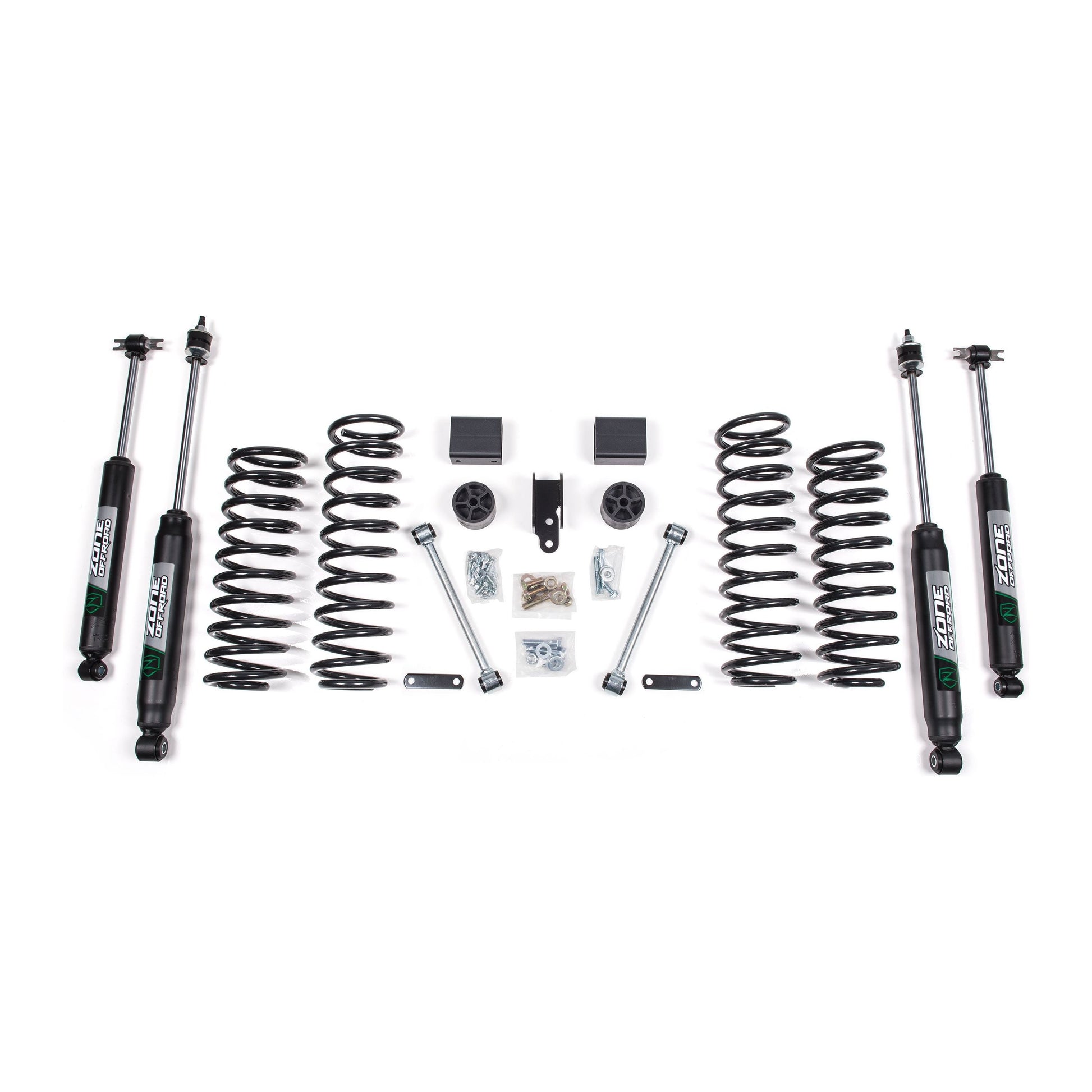 ZONE OFFROAD | 07-11 Jeep Wrangler JK 2WD 3 Inch Lift Kit Fox Shocks Zone Offroad | ZONJ12F components including shocks and coil springs.