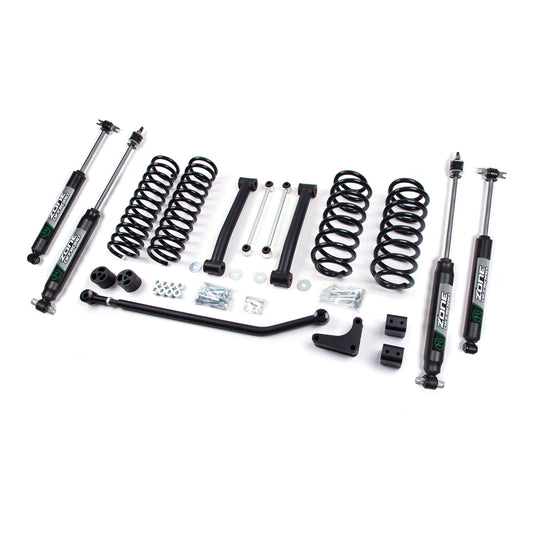 ZONE OFFROAD | 4 Inch Lift Kit I ZONJ17F suspension lift components including shock absorbers and coil springs.