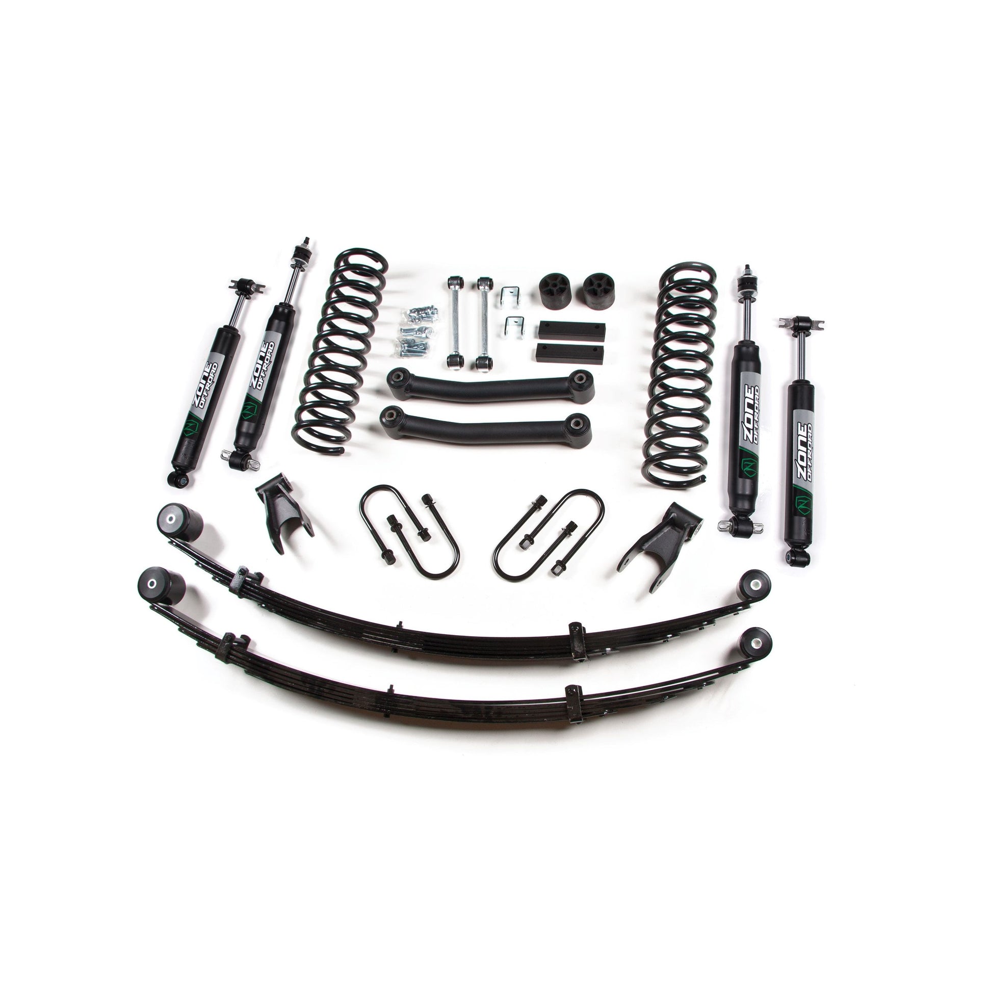 ZONE OFFROAD | 4.5 Inch Lift Kit w/ Springs I ZONJ23F components including springs, shocks, and installation accessories.