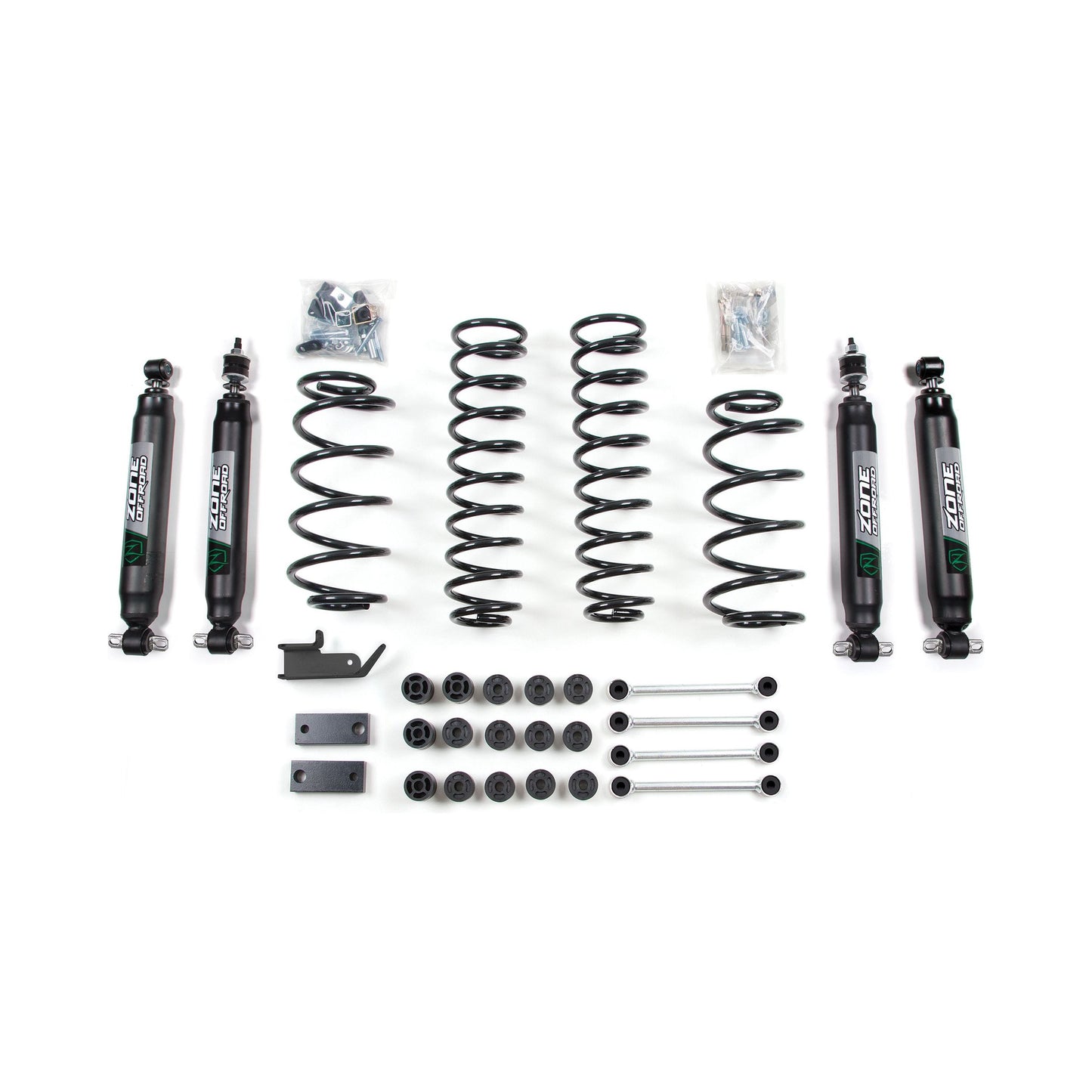 ZONE OFFROAD |  4.25 Inch Combo Lift Kit   I ZONJ25F components including shocks, springs, and installation hardware.