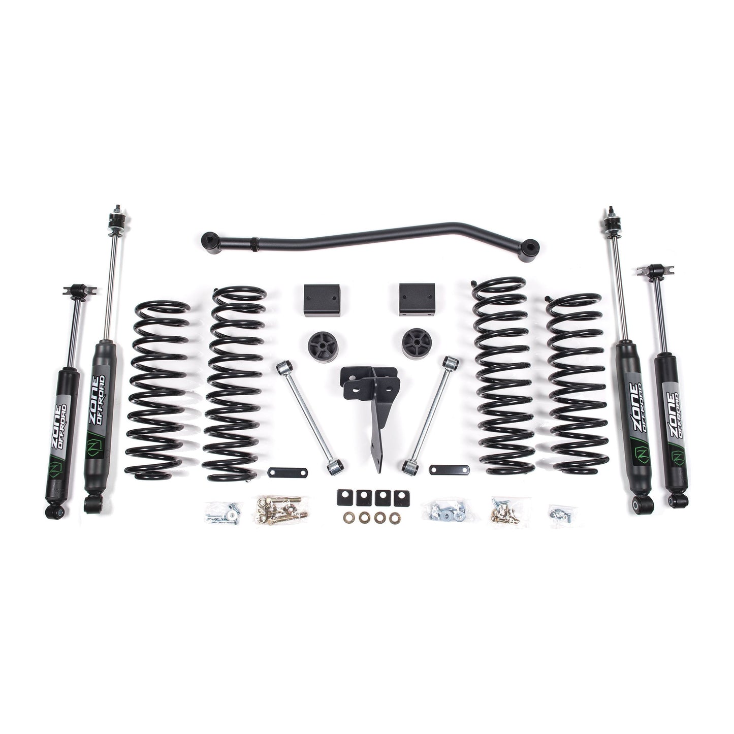 ZONE OFFROAD |  4 Inch Lift Kit   I ZONJ38F components including shocks, springs, and brackets for Jeep Wrangler