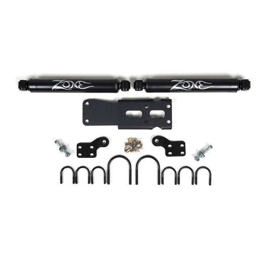 ZONE OFFROAD |  Dual Steering Stabilizer Kit w/ Shocks   I ZON7450 components including shocks and mounting hardware.