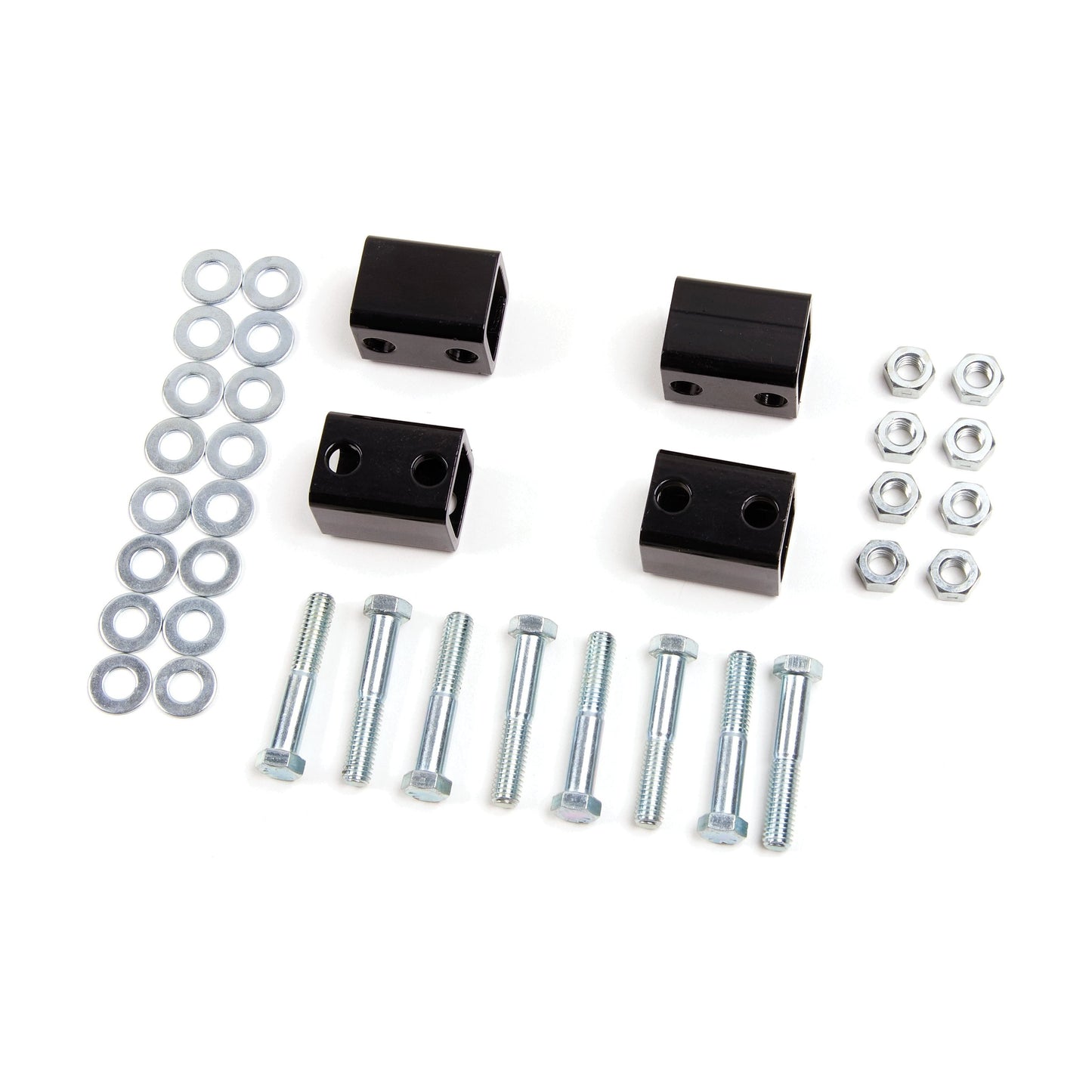 ZONE OFFROAD |  Carrier Bearing Drop Kit - Mounts Above Crossmember   I ZONC5611 components including metal blocks and fasteners.