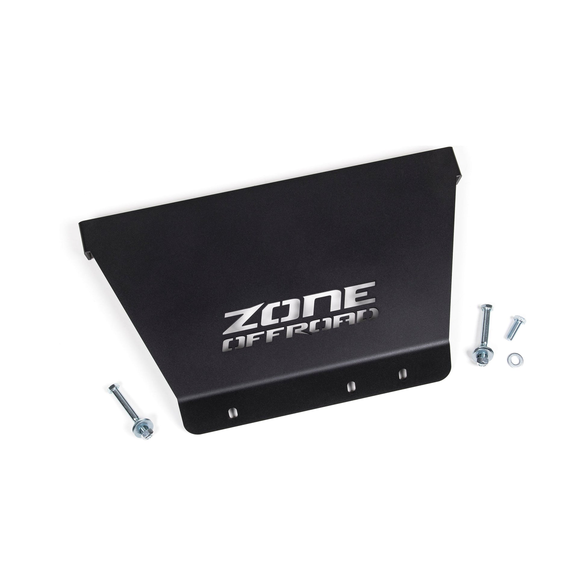 ZONE OFFROAD |  Skid Plate   I ZONC5653 front view with mounting hardware and laser cut logo.