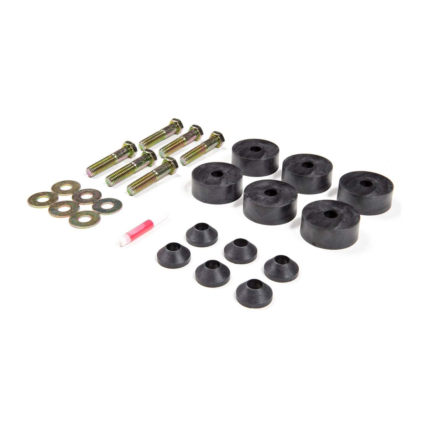 ZONE OFFROAD |  1-5/8" Transfer Case Drop Kit   I ZONJ5003 components including rubber spacers and bolts.