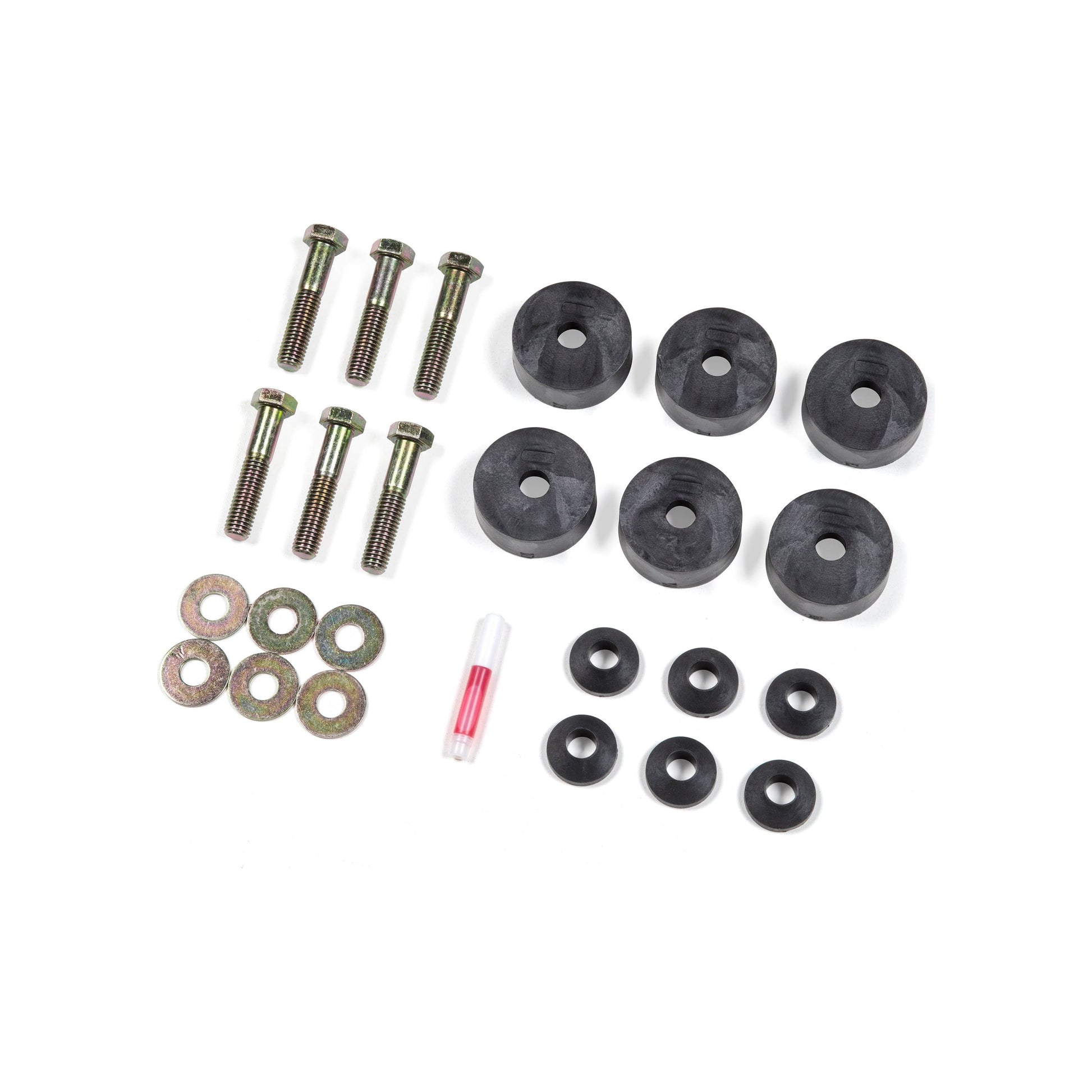ZONE OFFROAD |  3/4" Transfer Case Drop Kit   I ZONJ5004 components including fasteners and rubber bushings.