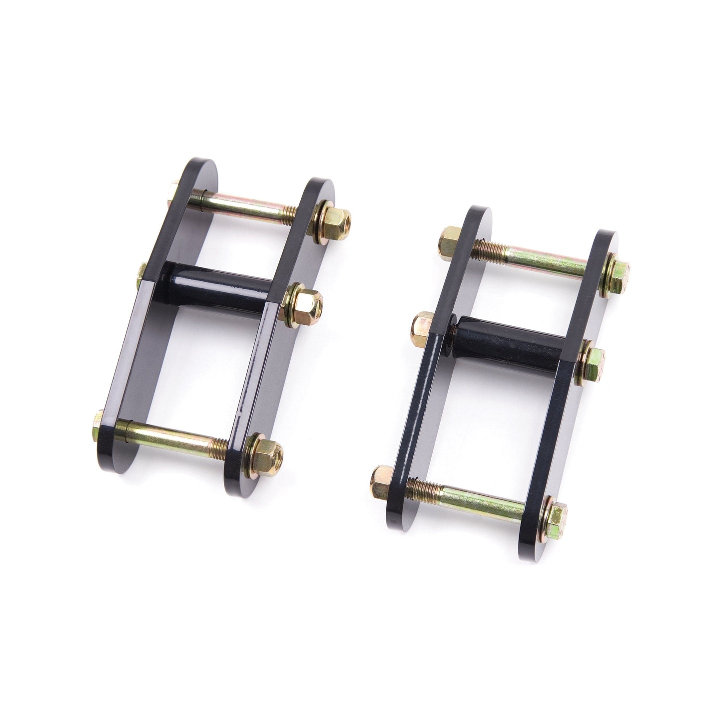 ZONE OFFROAD |  Leaf Spring Shackles - 1.5 Inch Lift   I ZONJ5103, durable black shackles with bolts for enhanced lift.