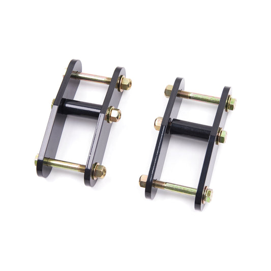 ZONE OFFROAD |  Leaf Spring Shackles - 1.5 Inch Lift   I ZONJ5103, durable black shackles with bolts for enhanced lift.