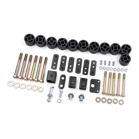 ZONE OFFROAD |  1.25 Inch Body Lift   I ZONJ9120 lift kit components including body lift blocks and body mount bolts.