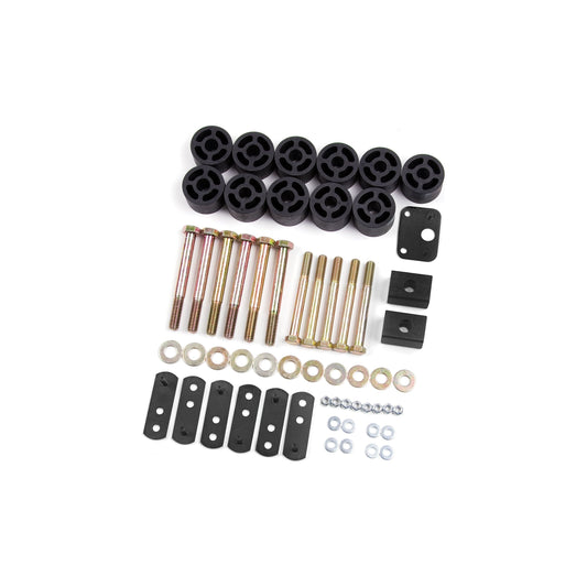 ZONE OFFROAD |  1.25 Inch Body Lift   I ZONJ9121 components including body lift blocks and mounting hardware.
