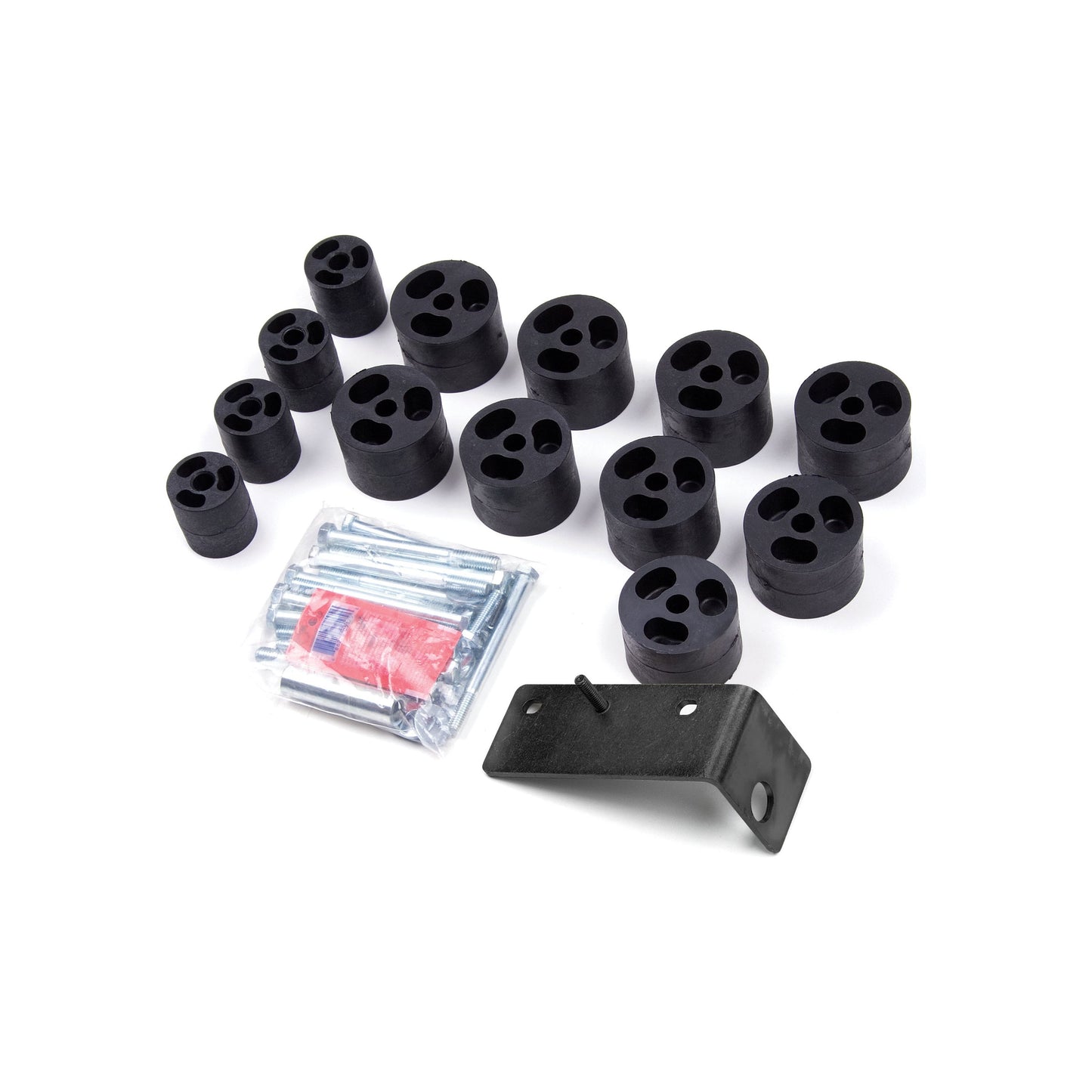 ZONE OFFROAD | 2 Inch Body Lift Kit I ZONJ9230 components including body mount blocks and hardware.