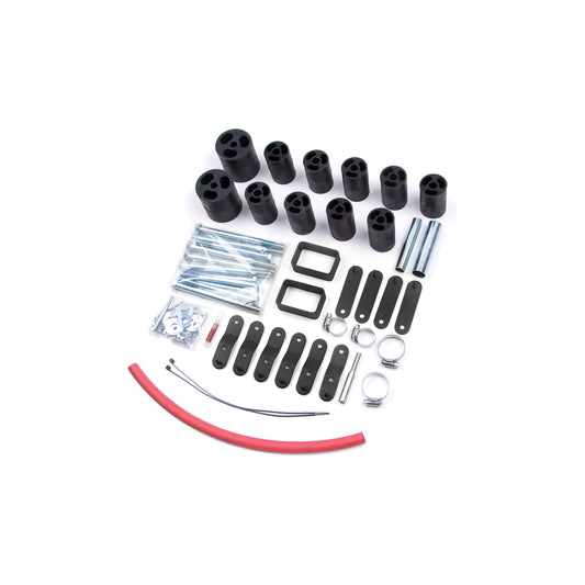 ZONE OFFROAD | 3 Inch Body Lift I ZONJ9320 complete lift kit components including blocks and bolts for Jeep Wrangler.
