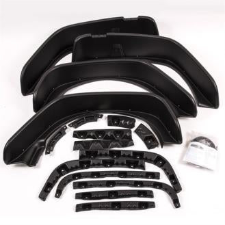 BUSHWACKER | Black Jeep Flat Style Textured Finish 4-Piece Fender Flare Set For 2007-2018 Jeep Wrangler JK Unlimited 4-Door Bushwacker | 10918-08