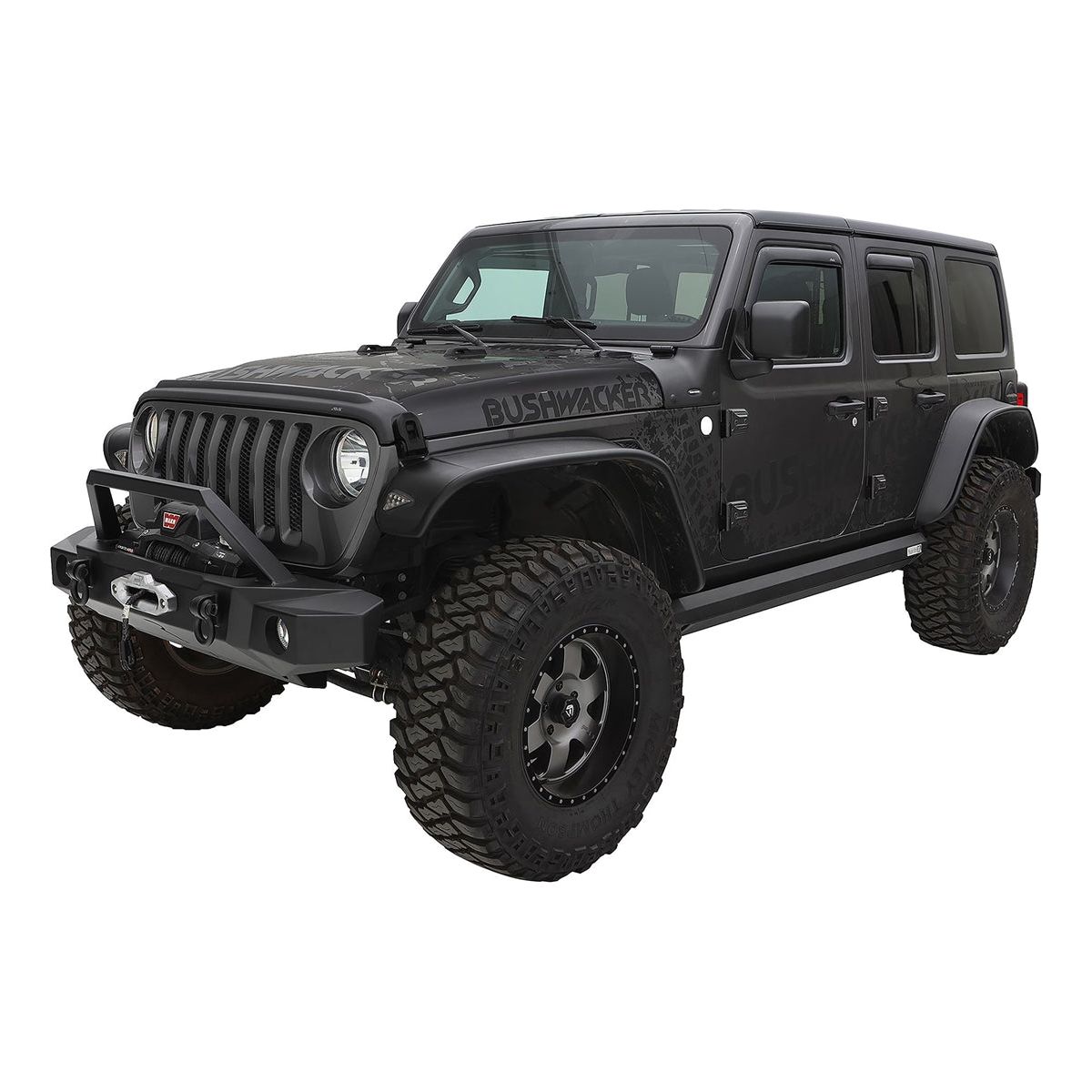 BUSHWACKER | Black Jeep Flat Style Textured Finish 4-Piece Fender Flare Set For 2018-2023 Jeep Wrangler JL (All Models) Bushwacker | 10923-08