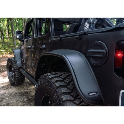 BUSHWACKER | Black Jeep Flat Style Textured Finish 4-Piece Fender Flare Set For 2018-2023 Jeep Wrangler JL (All Models) Bushwacker | 10923-08