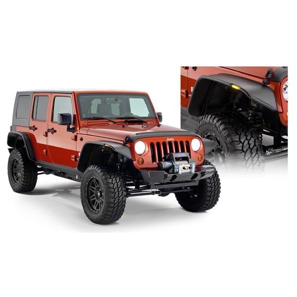 BUSHWACKER | Black Jeep Flat Style Textured Finish 4-Piece Fender Flare Set For 2018-2023 Jeep Wrangler JL (All Models) Bushwacker | 10923-08