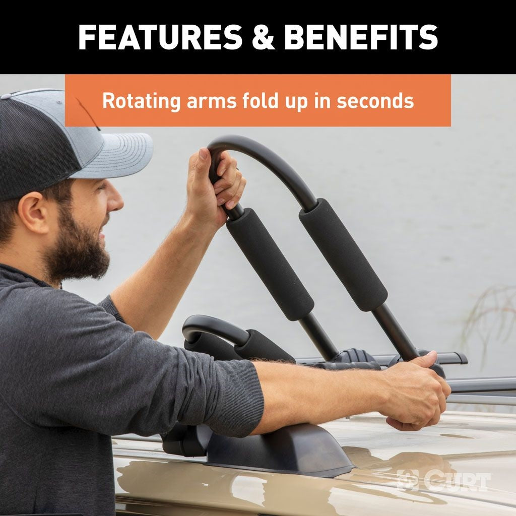 Curt Manufacturing Adjustable Aluminum Roof Rack  Kayak Holders (Universal) 18320