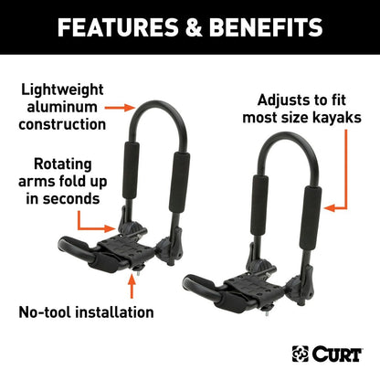 Curt Manufacturing Adjustable Aluminum Roof Rack  Kayak Holders (Universal) 18320