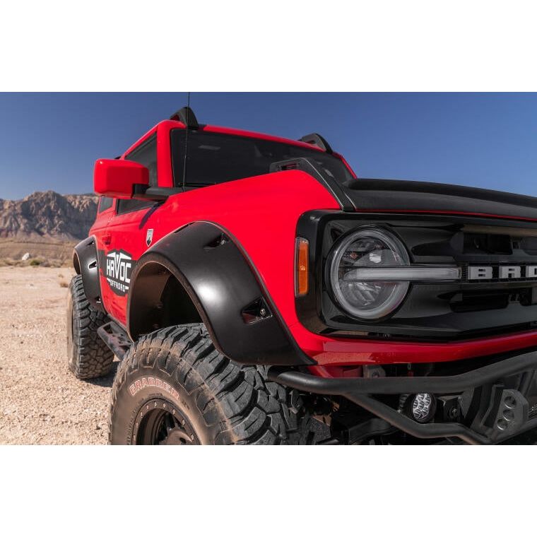 BUSHWACKER | Black Pocket/Rivet Style Smooth Finish Front Fender Flares For 2021-2023 Ford Bronco 2-DR Bushwacker | 20965-03