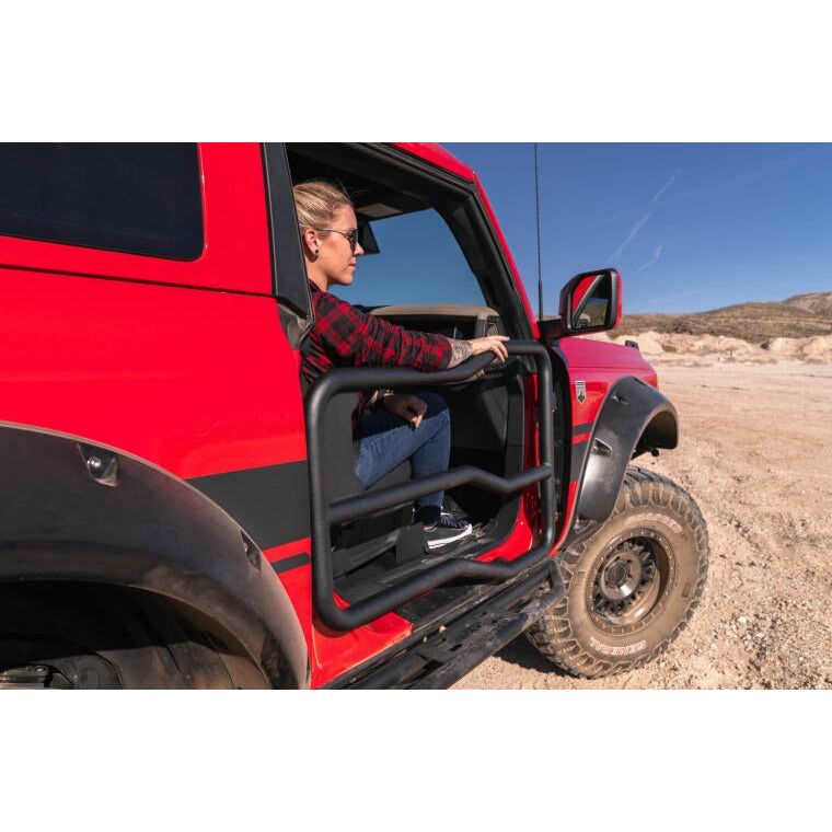 BUSHWACKER | Black Pocket/Rivet Style Smooth Finish Front Fender Flares For 2021-2023 Ford Bronco 2-DR Bushwacker | 20965-03