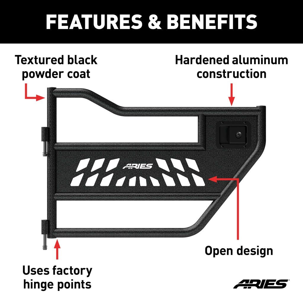 Aries Automotive Rear Tube Doors (Black) for 2018-C Jeep Wrangler JLU - Gladiator JT 2500200