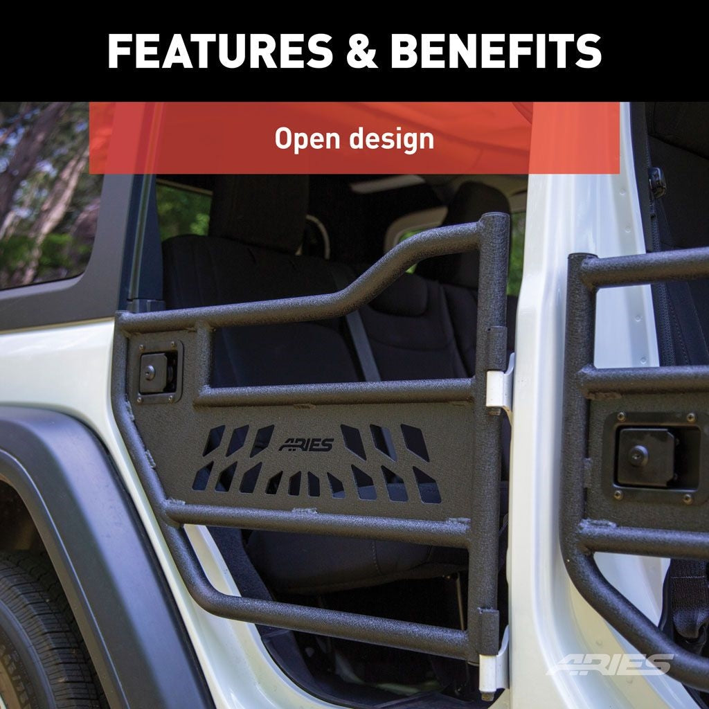 Aries Automotive Rear Tube Doors (Black) for 2018-C Jeep Wrangler JLU - Gladiator JT 2500200