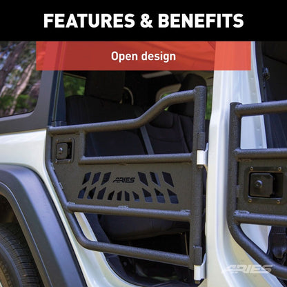 Aries Automotive Rear Tube Doors (Black) for 2018-C Jeep Wrangler JLU - Gladiator JT 2500200