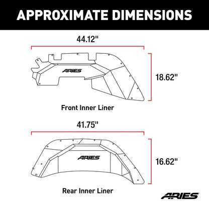 Aries Automotive Aluminum Front & Rear Inner Fender Liners (Black) for 2018-C JL-JLU 2500650