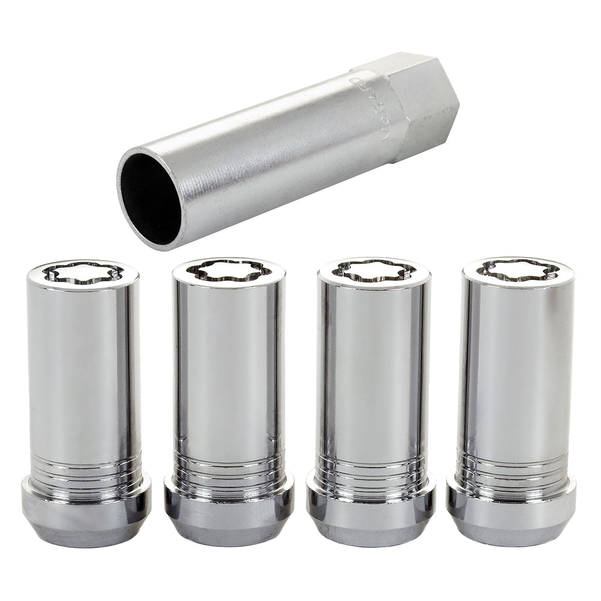 McGard Chrome Tuner Style Cone Seat Wheel Lock Set (M14 x 1.5 Thread Size) - Set of 4 Locks and 1 Key for 2018-C JL - Gladiator JT 25110
