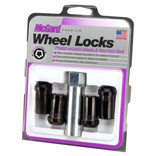 McGard Black Tuner Style Cone Seat Wheel Lock Set (M14 x 1.5 Thread Size) - Set of 4 Locks and 1 Key 25116