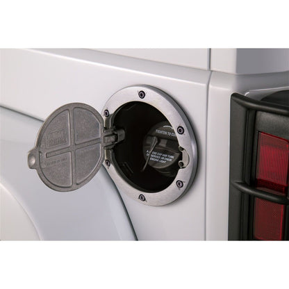 AMP Research Brushed Aluminum Fuel Door for 07-18 Jeep Wrangler JK-JK Unlimited 73000-00A
